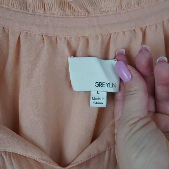 Revolve Greylin Womens L Popover Peasant Semi Sheer Blouse Blush - Picture 5 of 7